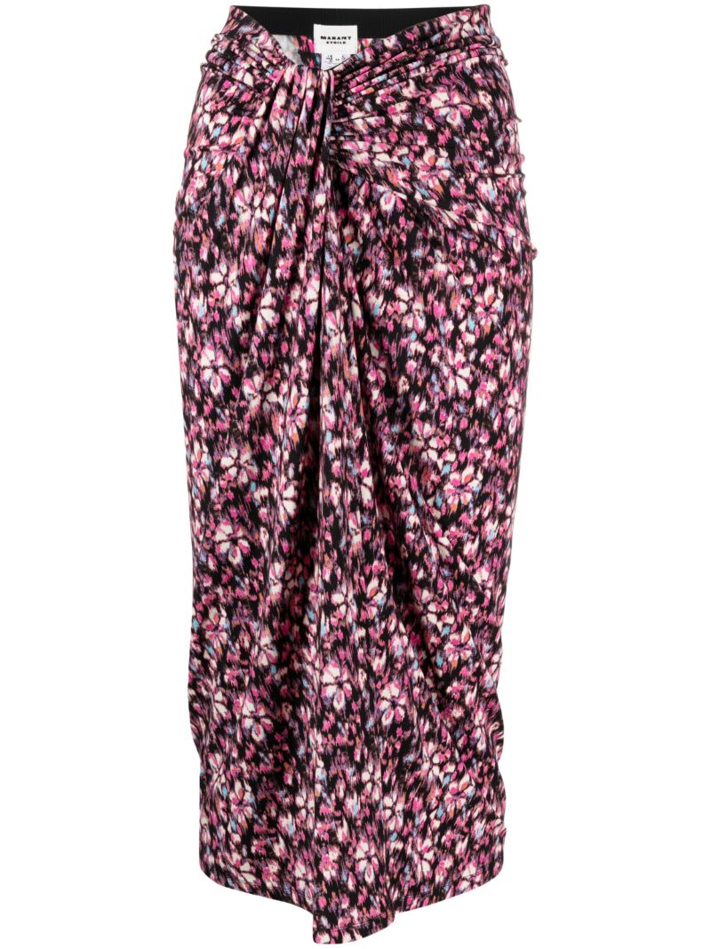 Pink Jeldia Floral-print Gathered Skirt