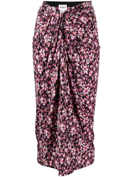 Pink Jeldia Floral-print Gathered Skirt