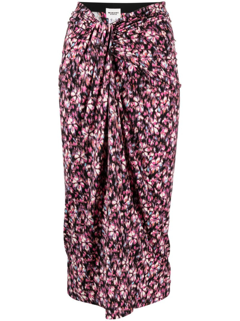 Pink Jeldia Floral-print Gathered Skirt