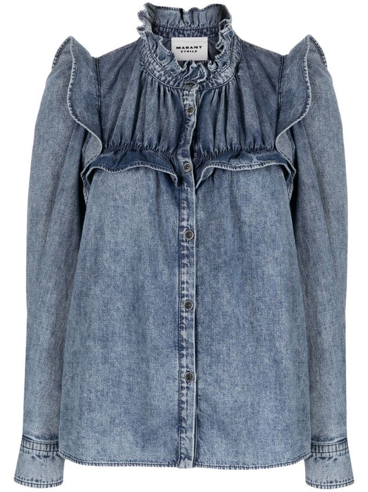 Blue Idety Ruffled Denim Shirt