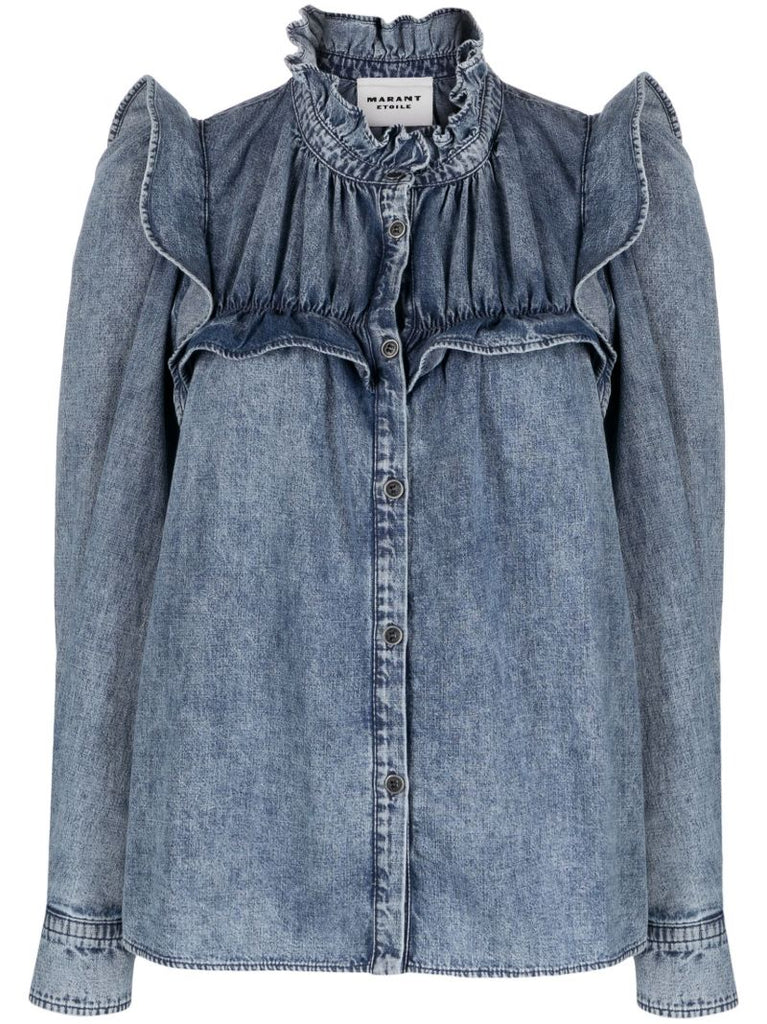 Blue Idety Ruffled Denim Shirt