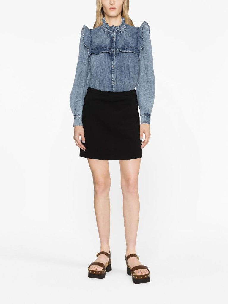 Blue Idety Ruffled Denim Shirt