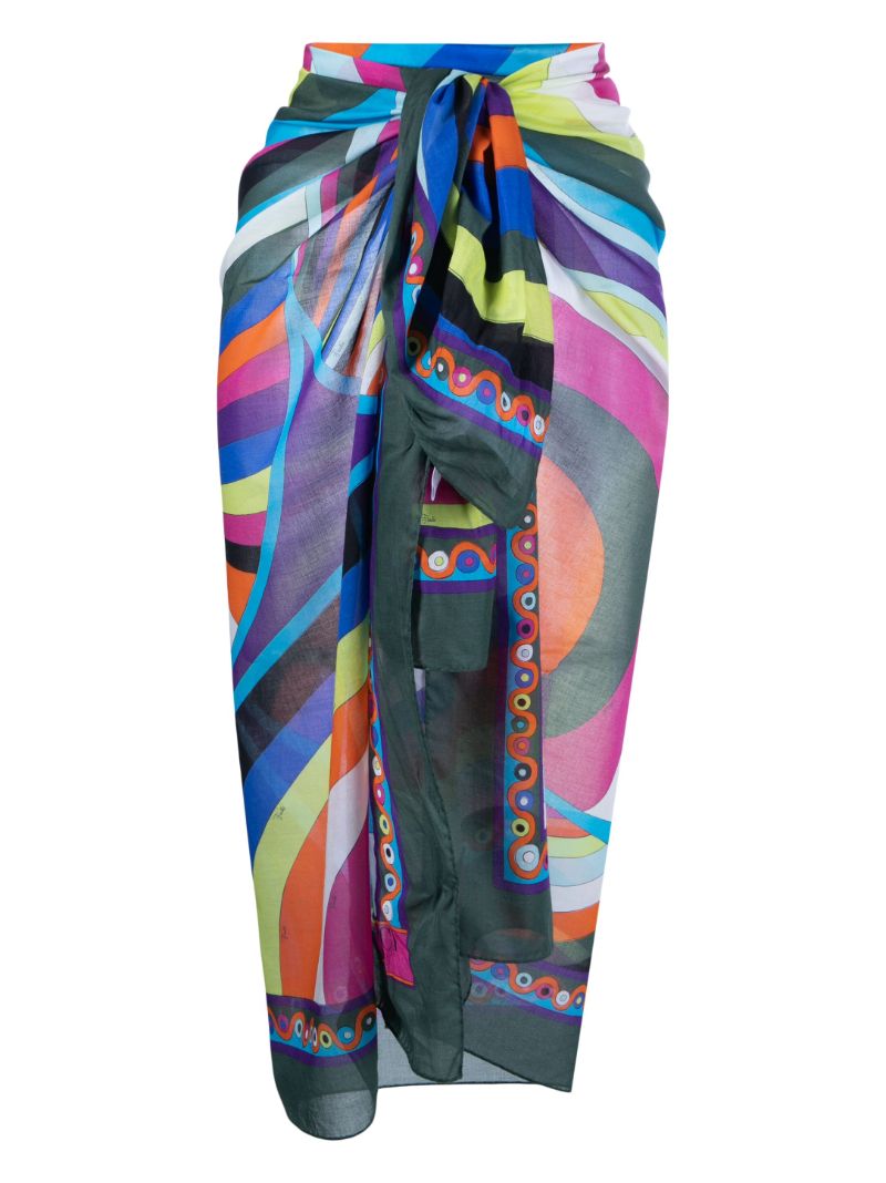 Multicolour Iride-print Cotton Pareo Skirt