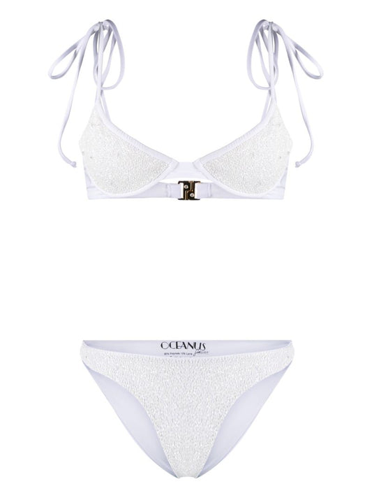 White Bead-embellished Bikini