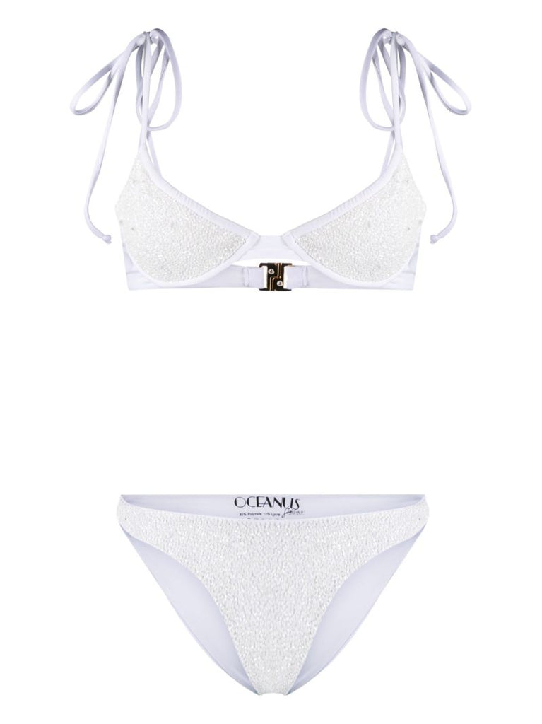 White Bead-embellished Bikini