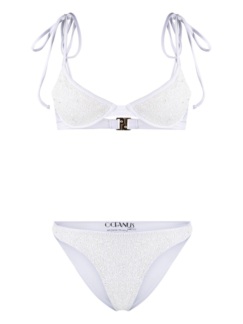 White Bead-embellished Bikini
