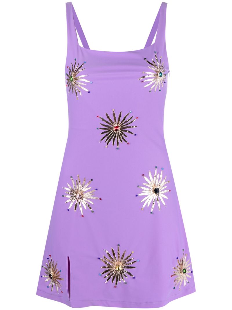 Purple Iris Crystal-embellished Mini Dress