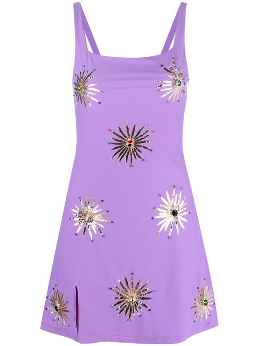 Purple Iris Crystal-embellished Mini Dress