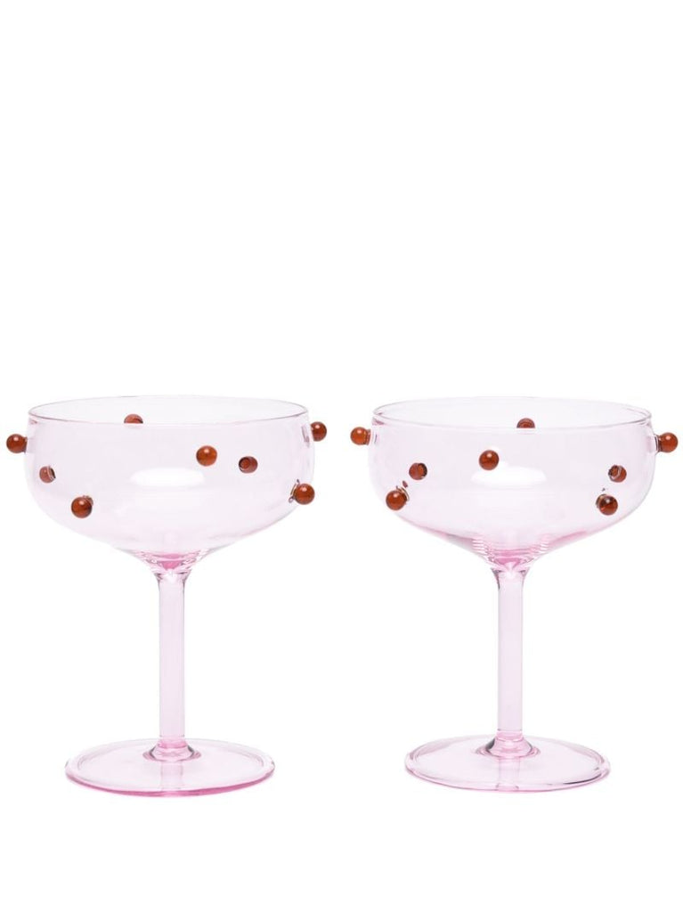 Pink and Amber Red Pomponette Glass Set