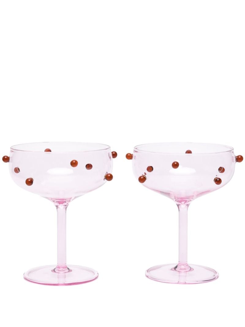 Pink and Amber Red Pomponette Glass Set