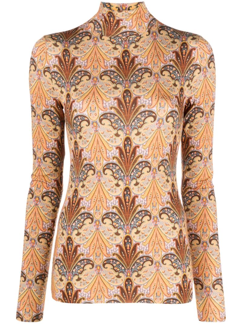 Orange Medallion Paisley Polo Top