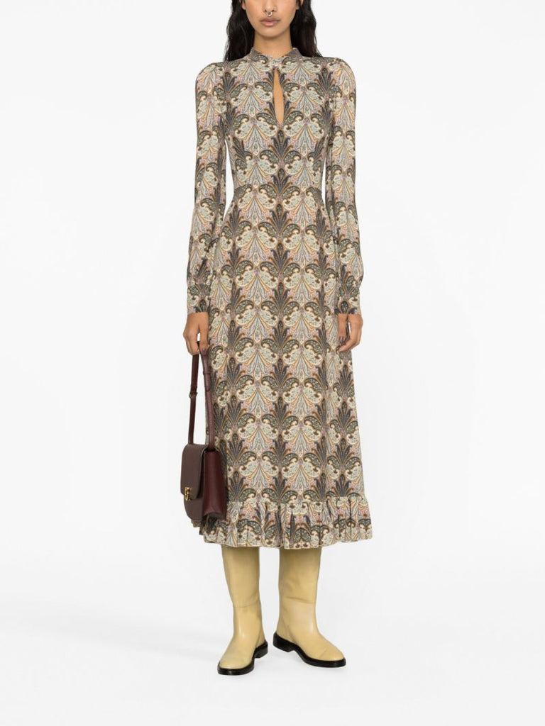 Green Geometric SablÃ_x0083_Â© Midi Dress