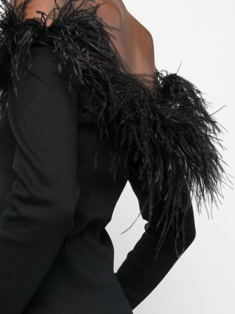 Black Feather-trim Organic Cotton Top
