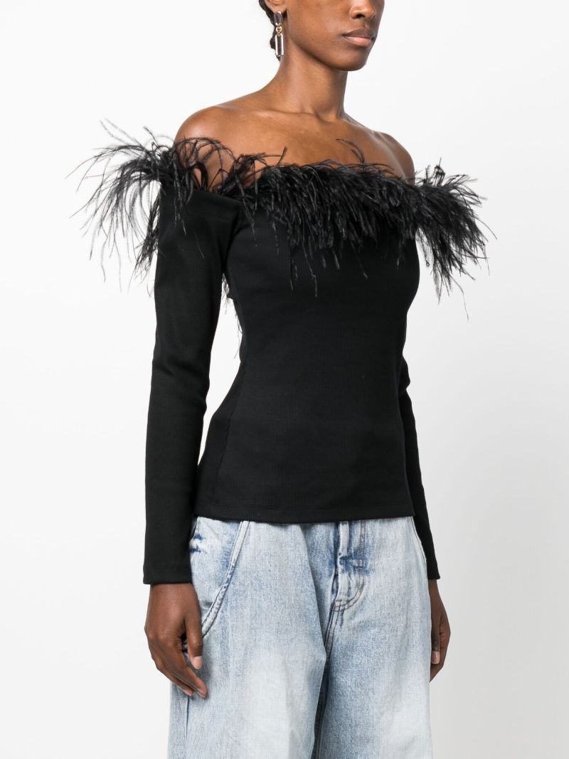Black Feather-trim Organic Cotton Top
