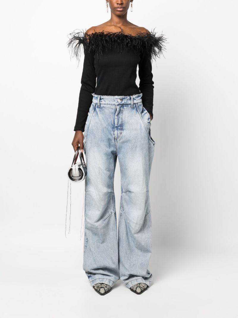 Black Feather-trim Organic Cotton Top