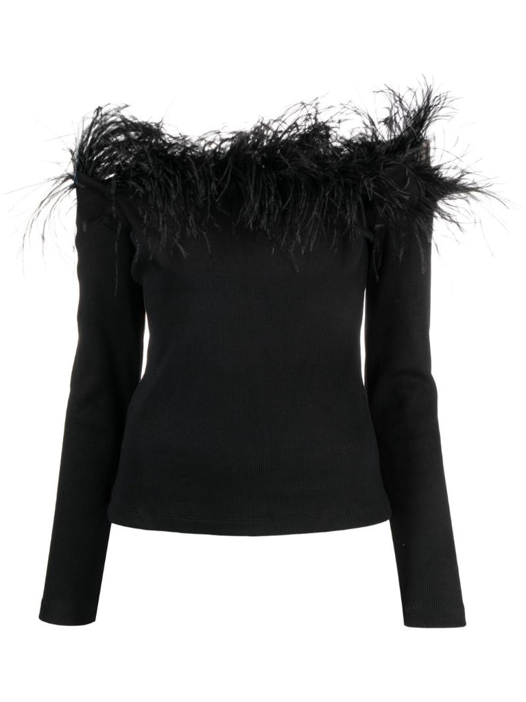 Black Feather-trim Organic Cotton Top