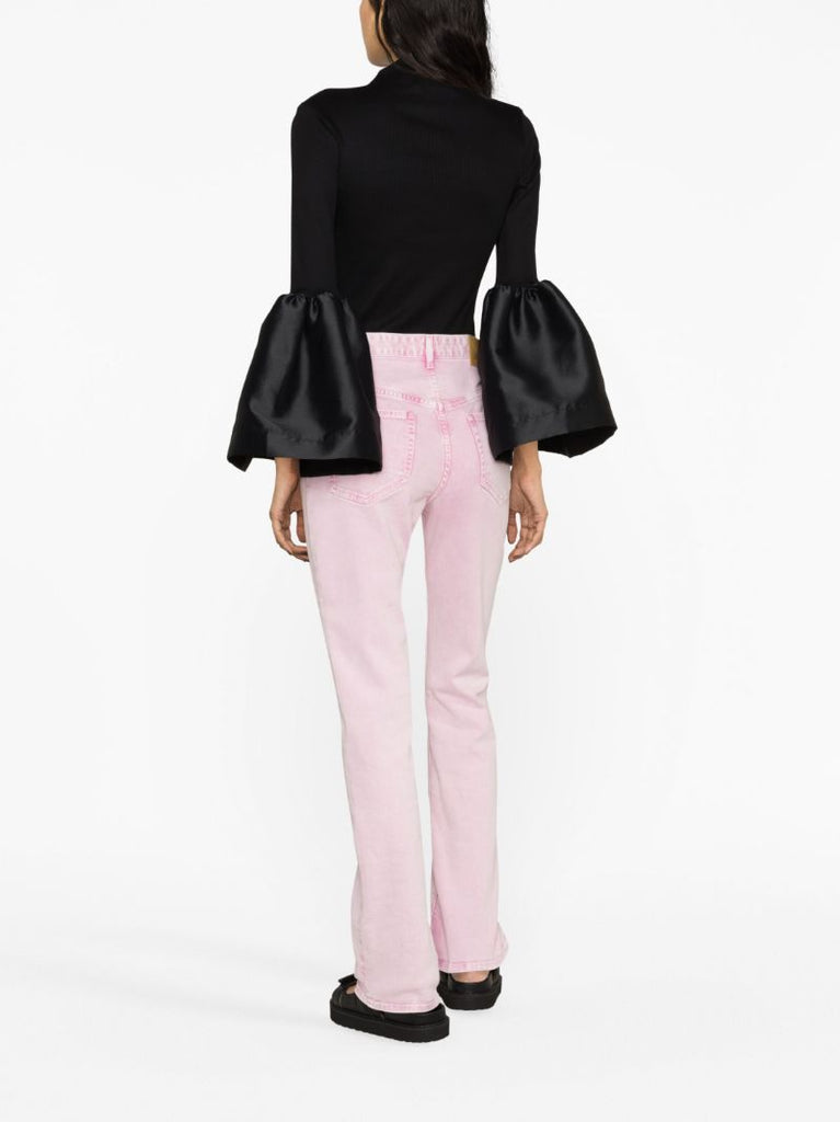 Black Bell Sleeve Ribbed Top