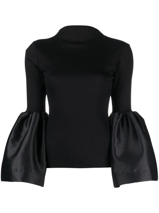 Black Bell Sleeve Ribbed Top