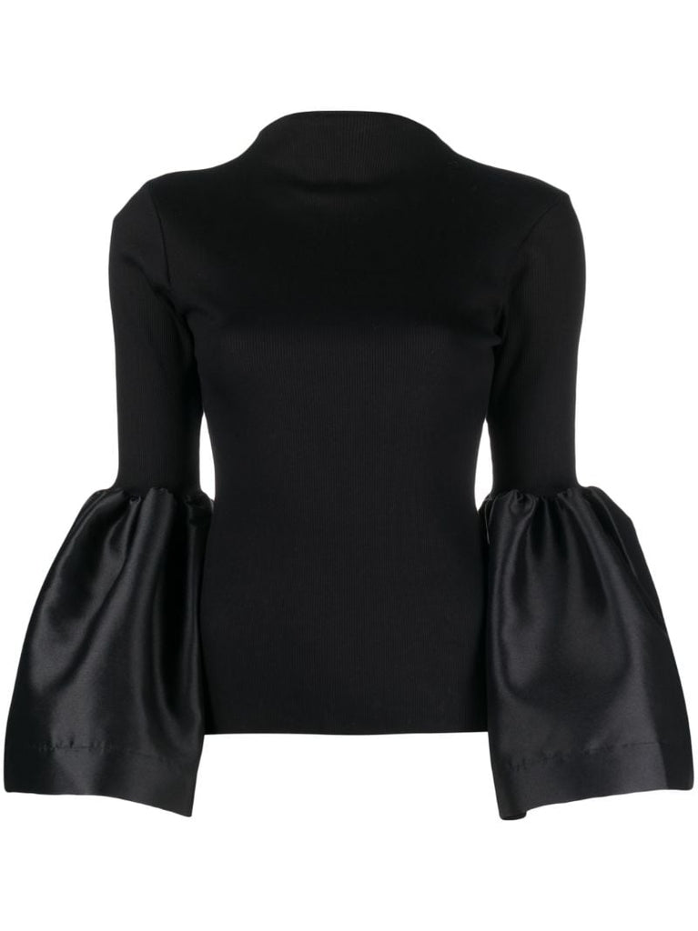 Black Bell Sleeve Ribbed Top