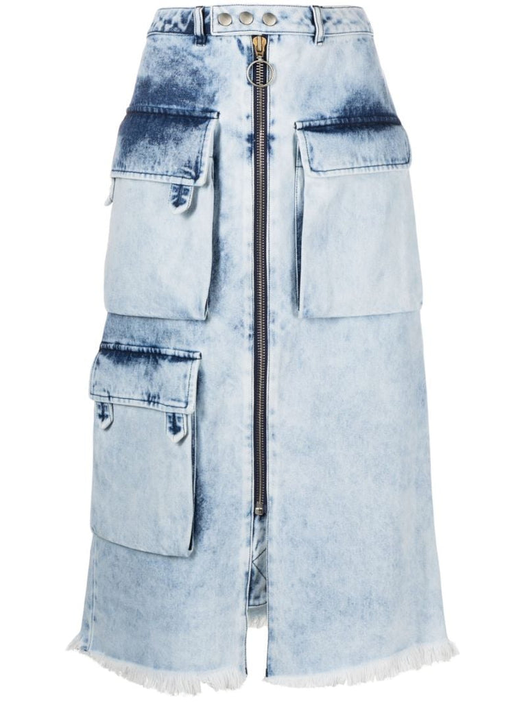 Blue Denim Cargo Pocket Midi Skirt