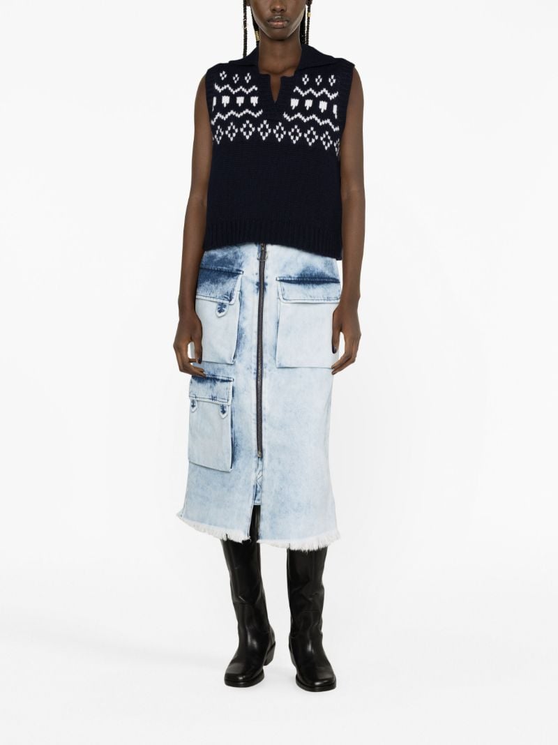 Blue Denim Cargo Pocket Midi Skirt