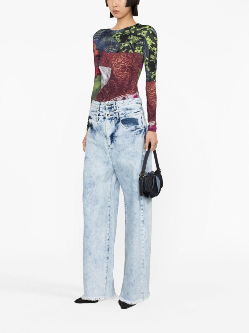 Blue Double-waist Wide-leg Jeans