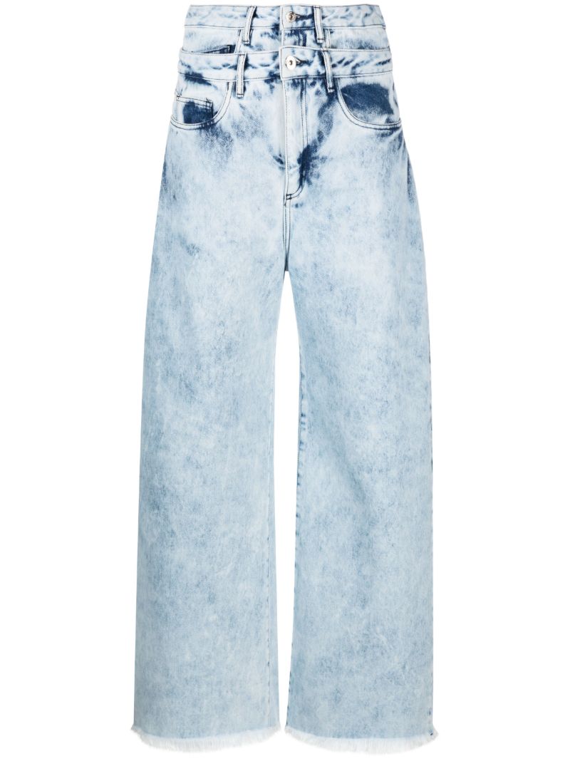 Blue Double-waist Wide-leg Jeans