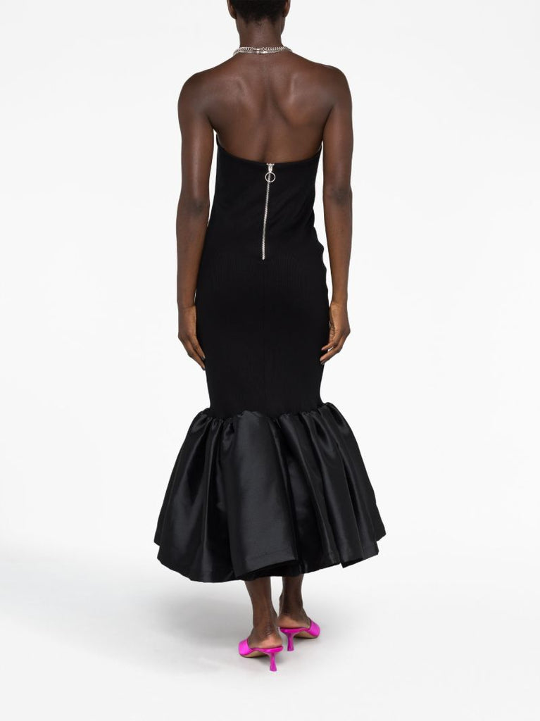 Black Strapless Ribbed-knit Dress