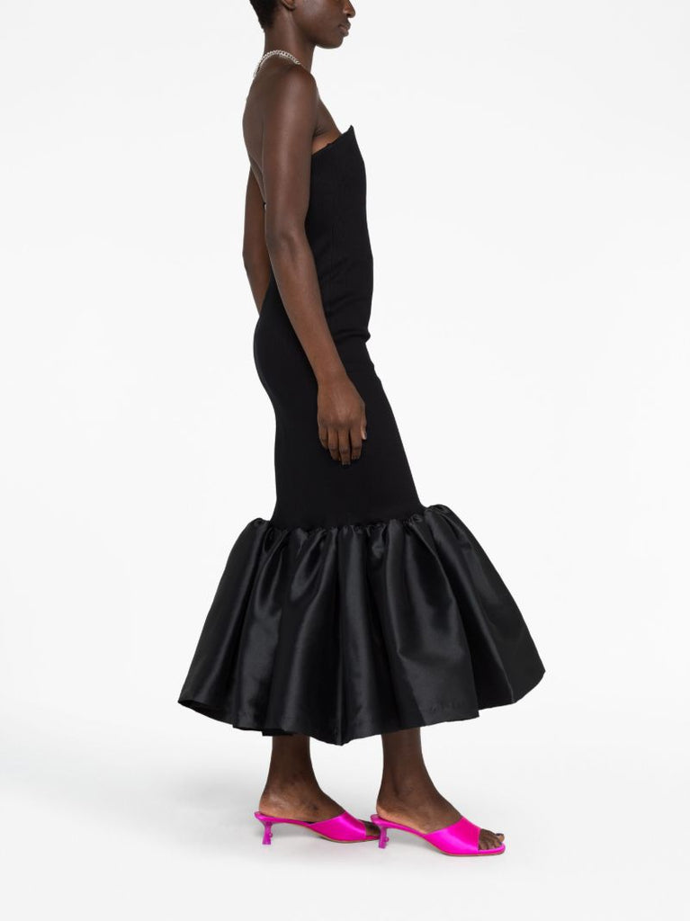 Black Strapless Ribbed-knit Dress