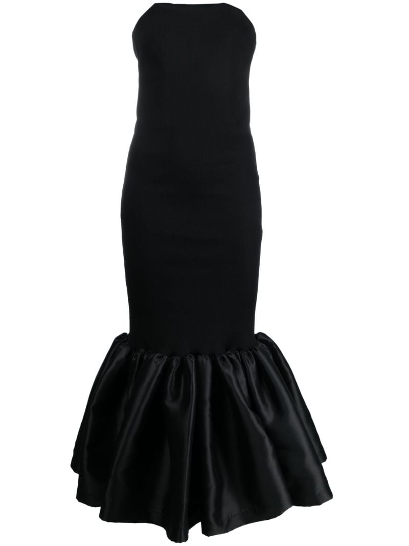 Black Strapless Ribbed-knit Dress