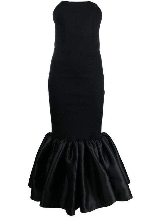 Black Strapless Ribbed-knit Dress