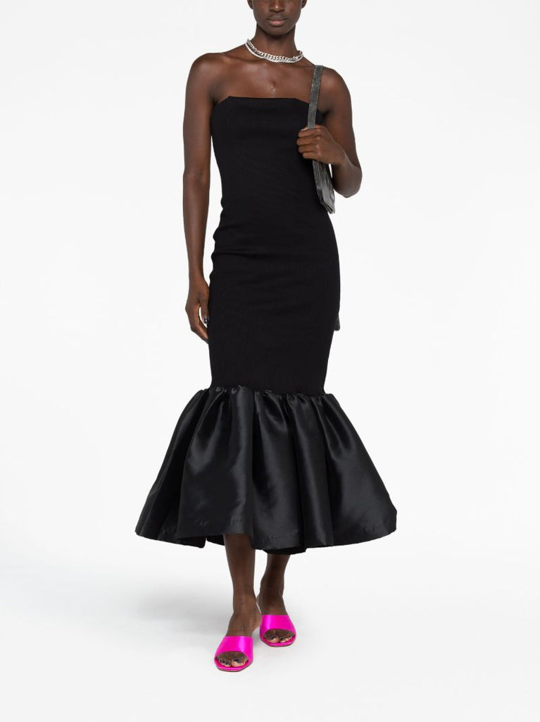 Black Strapless Ribbed-knit Dress