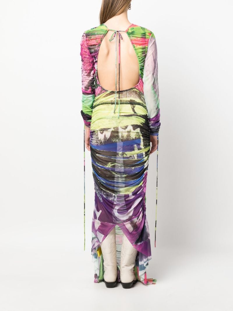 Green Graffiti-print Gathered Dress