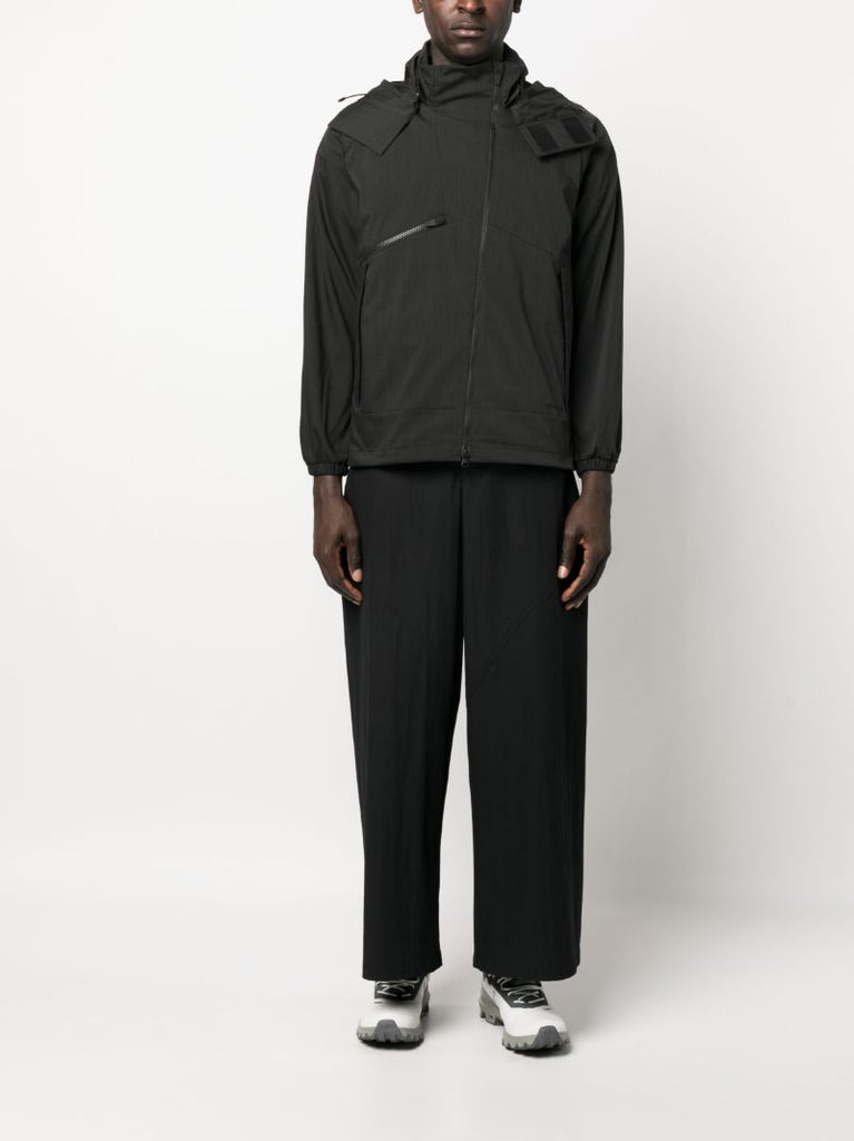 Black Asymmetric-zip Hooded Jacket