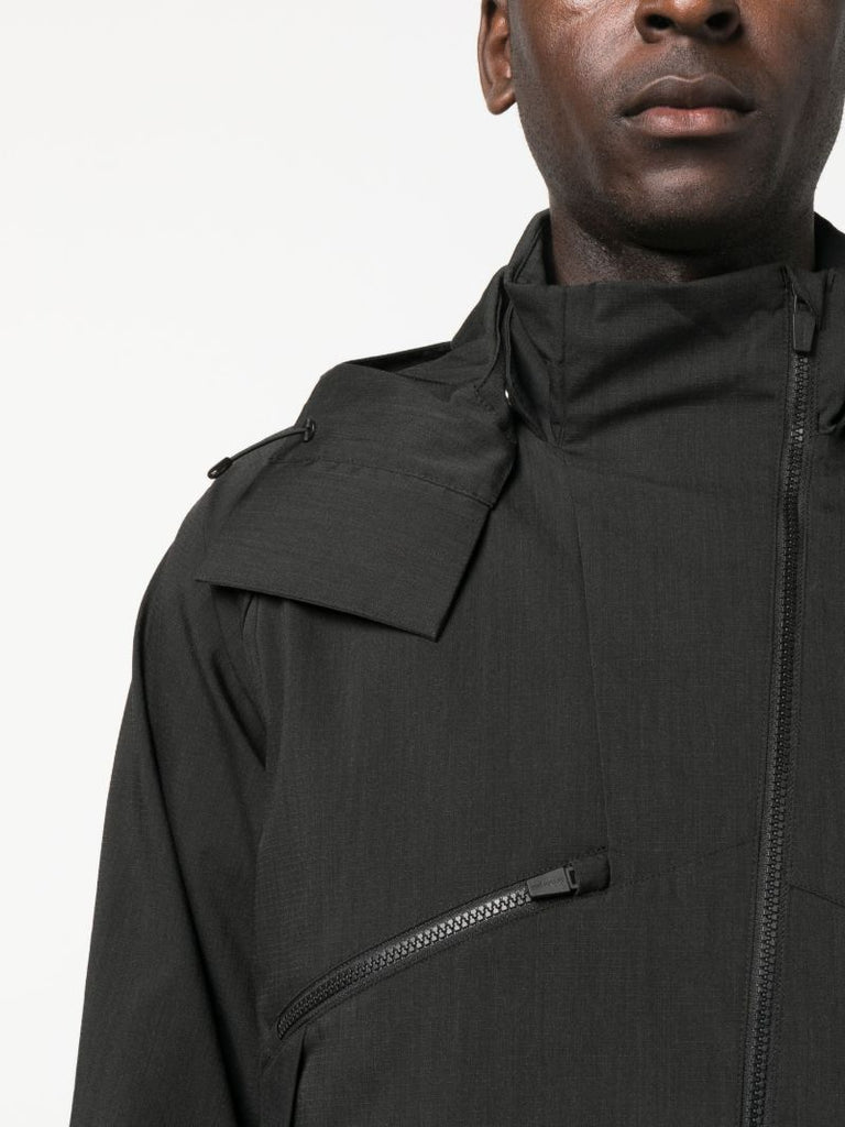 Black Asymmetric-zip Hooded Jacket
