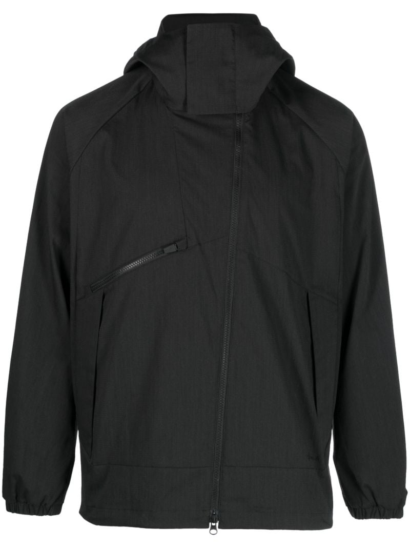 Black Asymmetric-zip Hooded Jacket