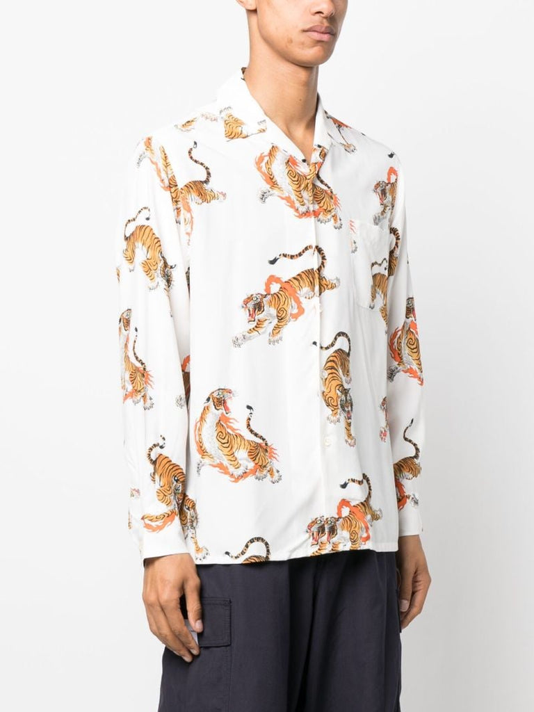 X Tim Lehi White Tiger Print Shirt