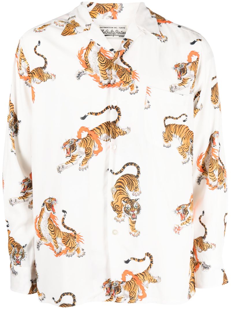 X Tim Lehi White Tiger Print Shirt