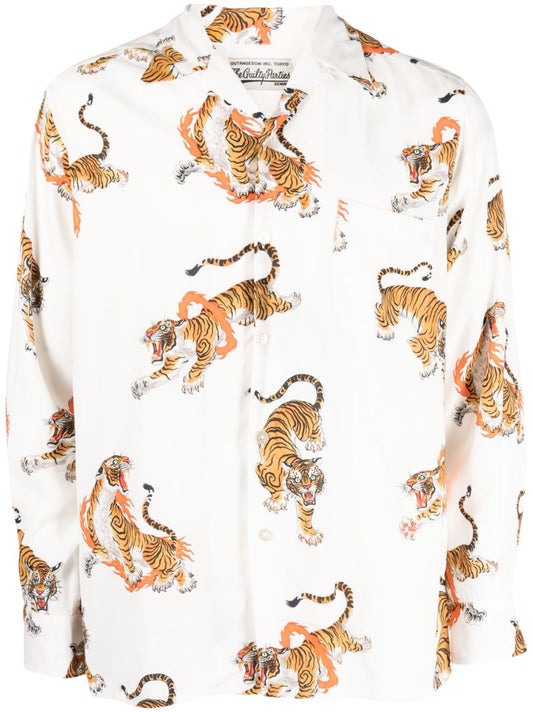 X Tim Lehi White Tiger Print Shirt