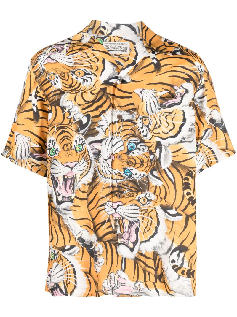 X Tim Lehi Orange Tiger Print Shirt