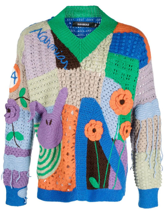 Blue Nah Poetry Crochet Sweater
