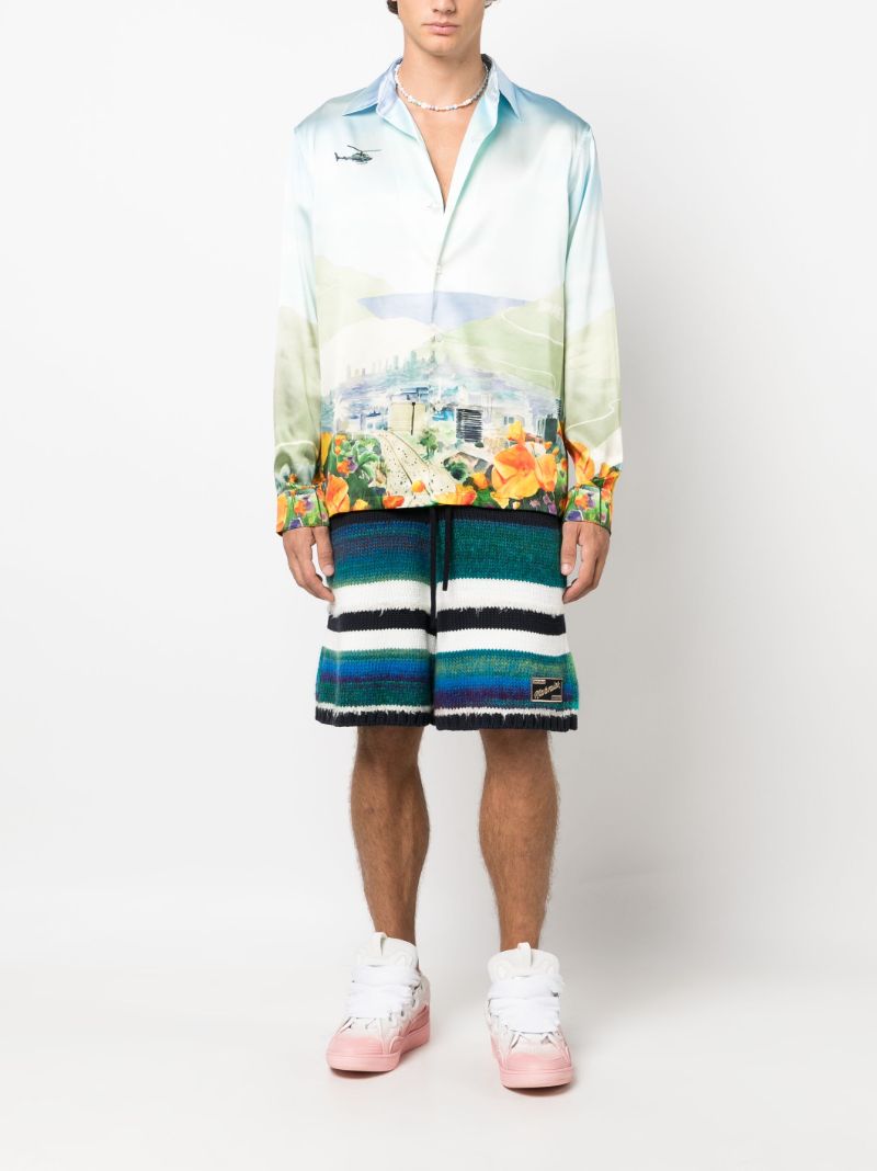 Blue Helicopter Landscape-print Silk Shirt