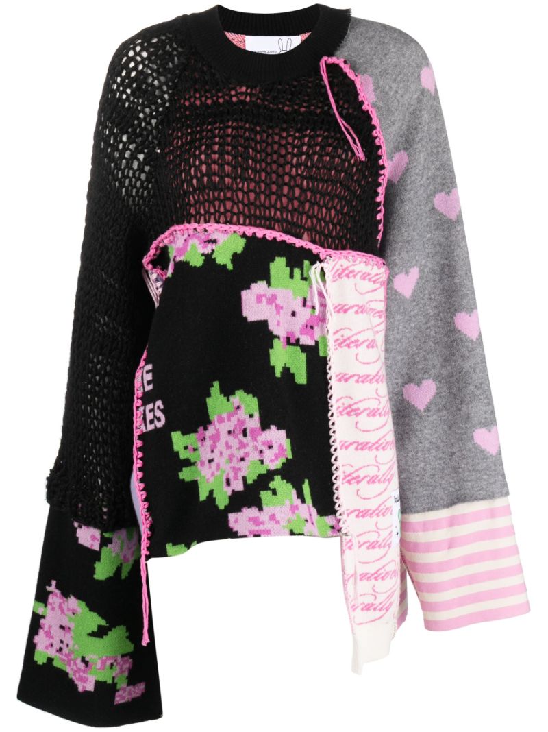 Black Upcycled Patchwork Sweater
