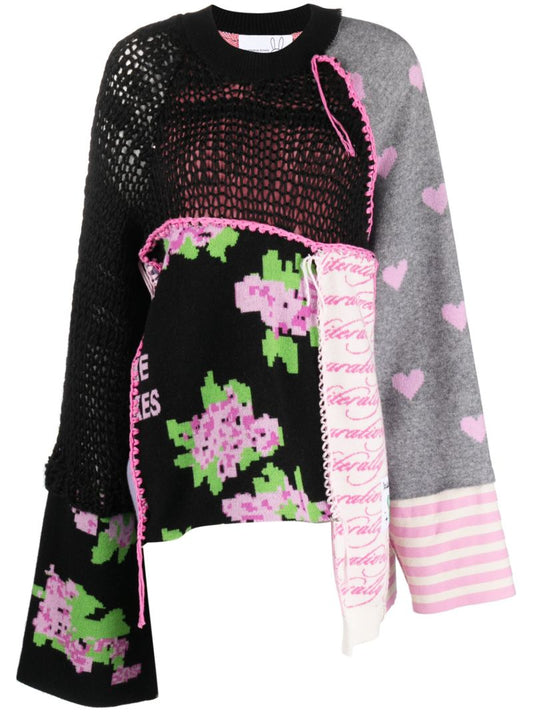 Black Upcycled Patchwork Sweater