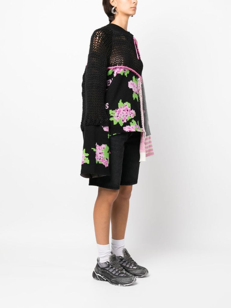 Black Upcycled Patchwork Sweater