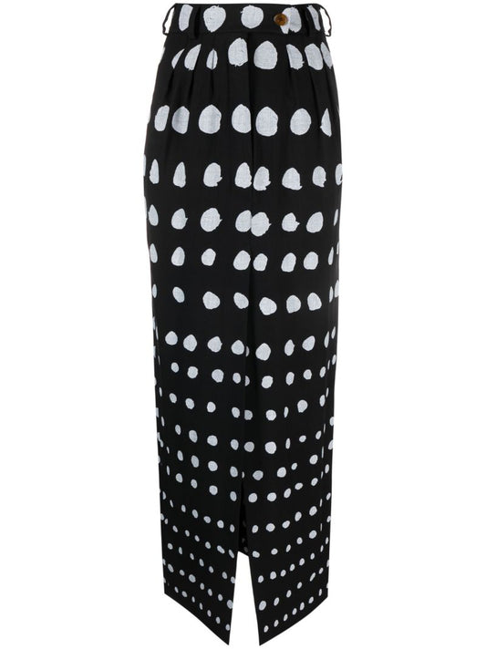 Black Iman Polka Dot Wool Pencil Skirt
