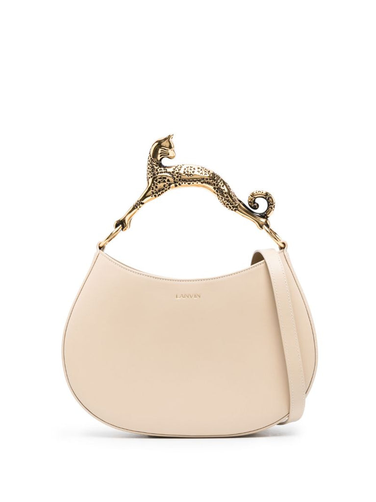Neutral Cat Leather Top Handle Bag