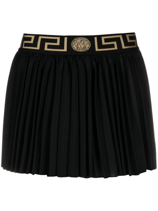 Black Greca Pleated Tennis Skort