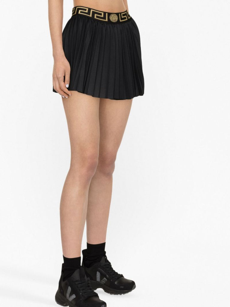 Black Greca Pleated Tennis Skort