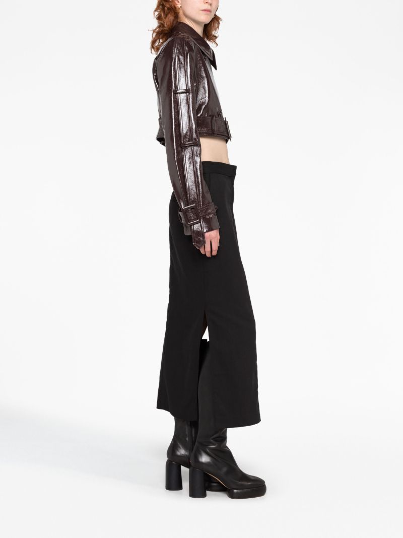 Brown Cropped Vinyl Biker Jacket